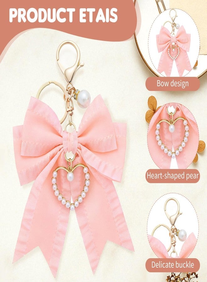 Clofiak Bow Purse Charms, Cute Bow Backpack Keychains for Women, Pearl Wristlet Keychain(Light pink) - Image 3